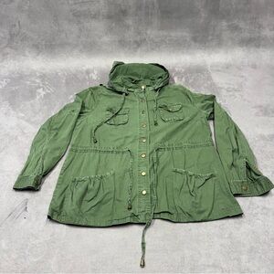 Finesse Olive green military Utility Jacket with Hood gold buttons women’s 3XL